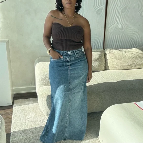 Free people Denim Maxi Skirt sz 10 - Picture 3 of 3